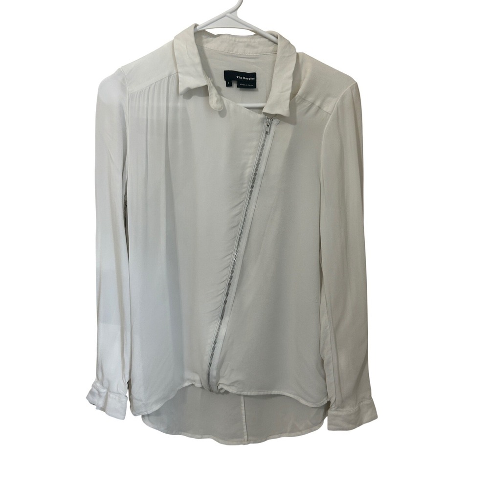 The Kooples White Asymmetrical Zip Front Moto Blouse Womens Size S